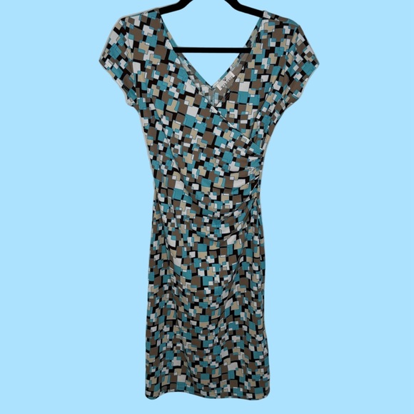 Blue & Brown Square Print body-con Dress - Picture 1 of 3